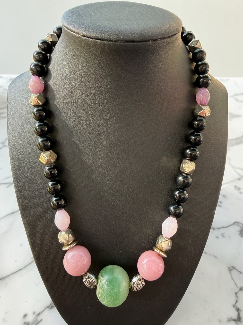 Handmade Statement Necklace Vintage Repurposed Chunky Beads Whimsigoth Pink